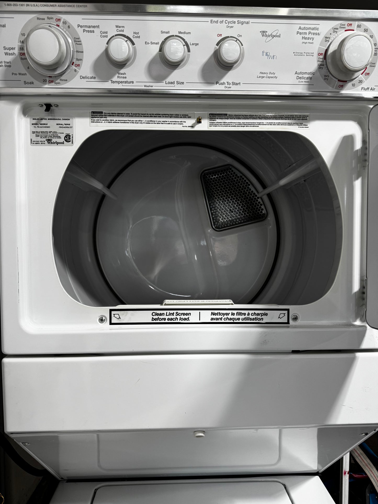 Whirlpool stackable washer dryer $600
